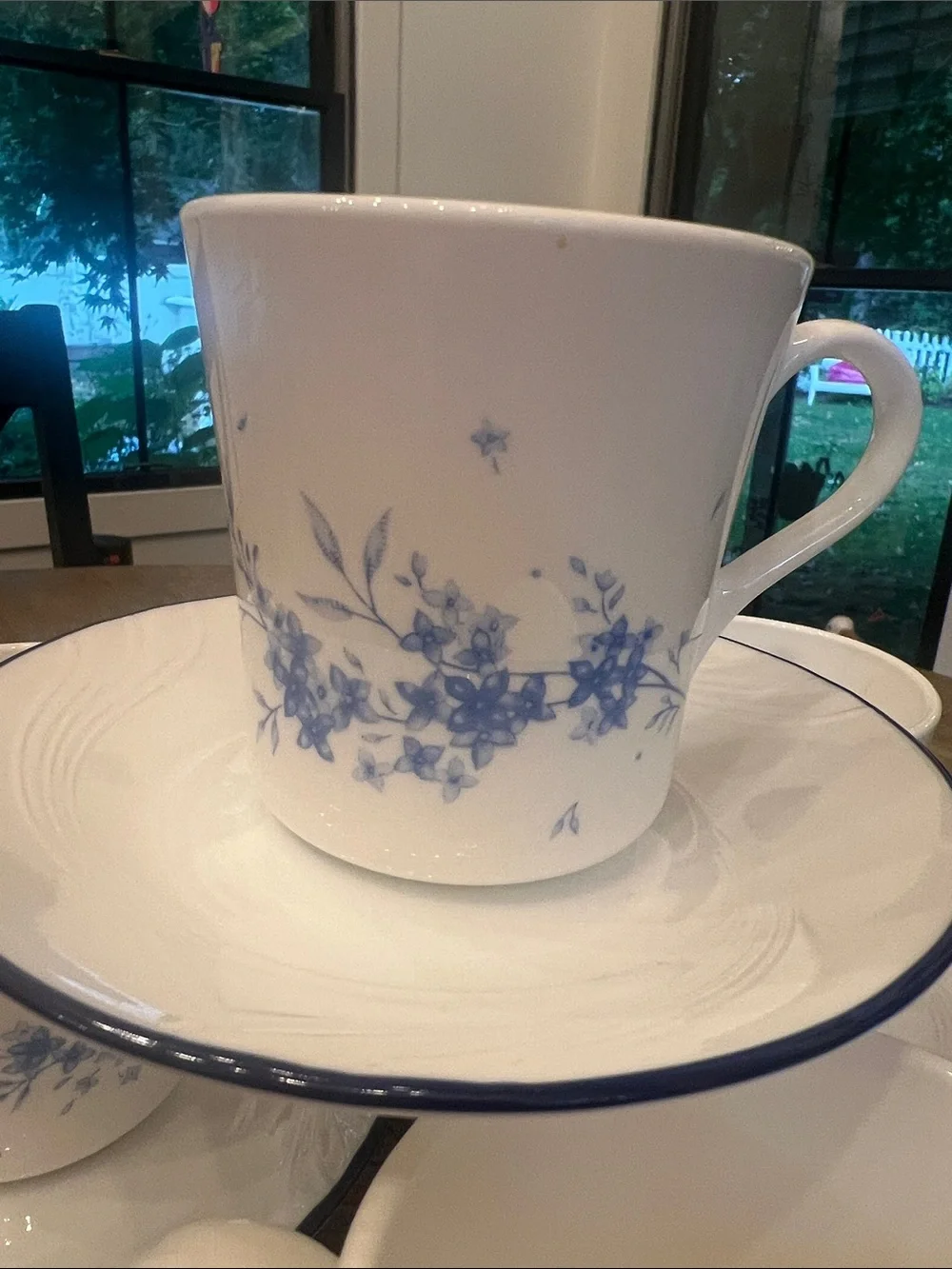Set of 4 Corning for Corelle CELESTIAL BLUE Floral Teacup/Coffee & Saucer Set.